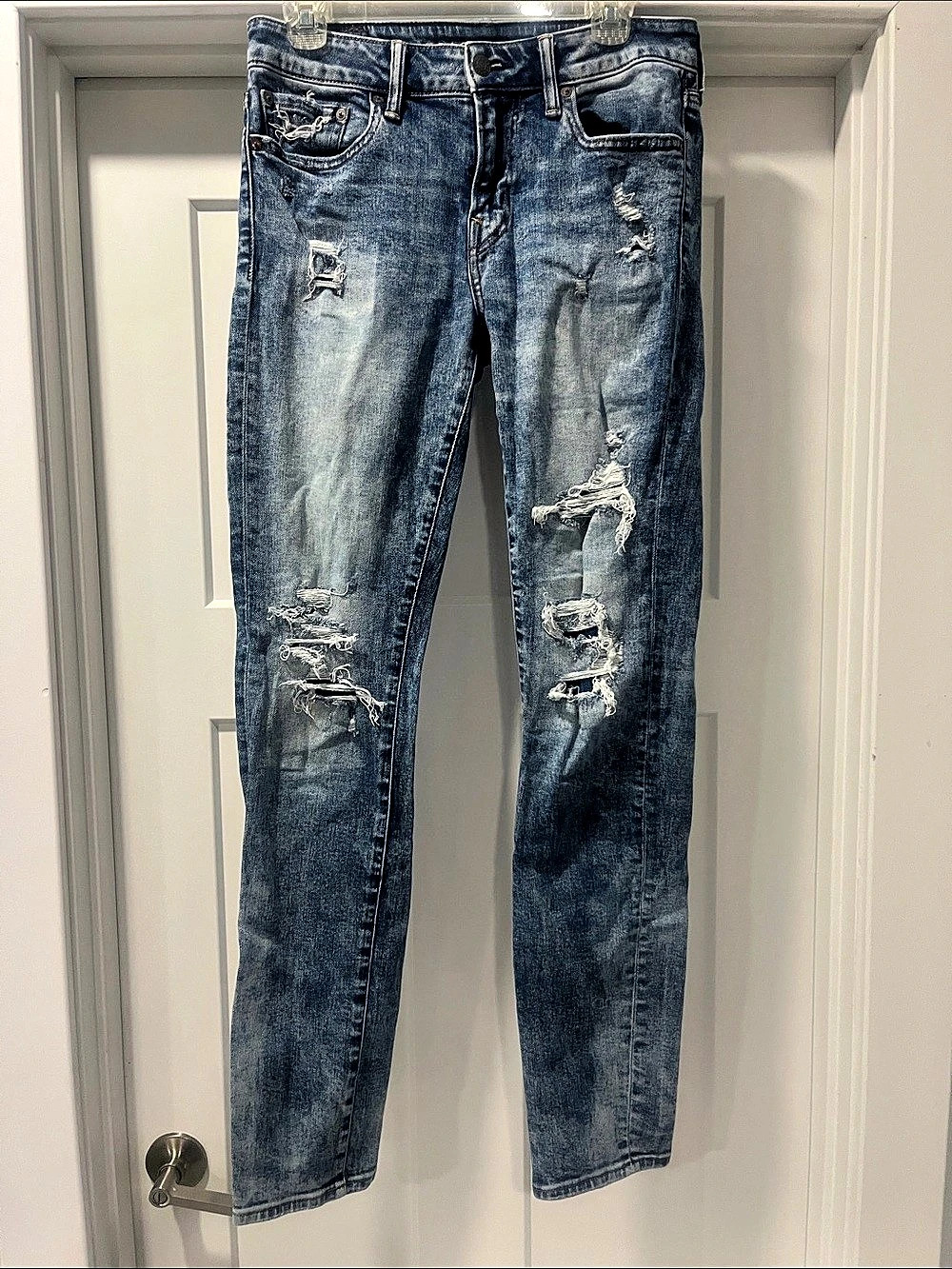 American Eagle Next Level AirFlex Distressed Skinny Jeans Blue Waist 30 x 34 EUC